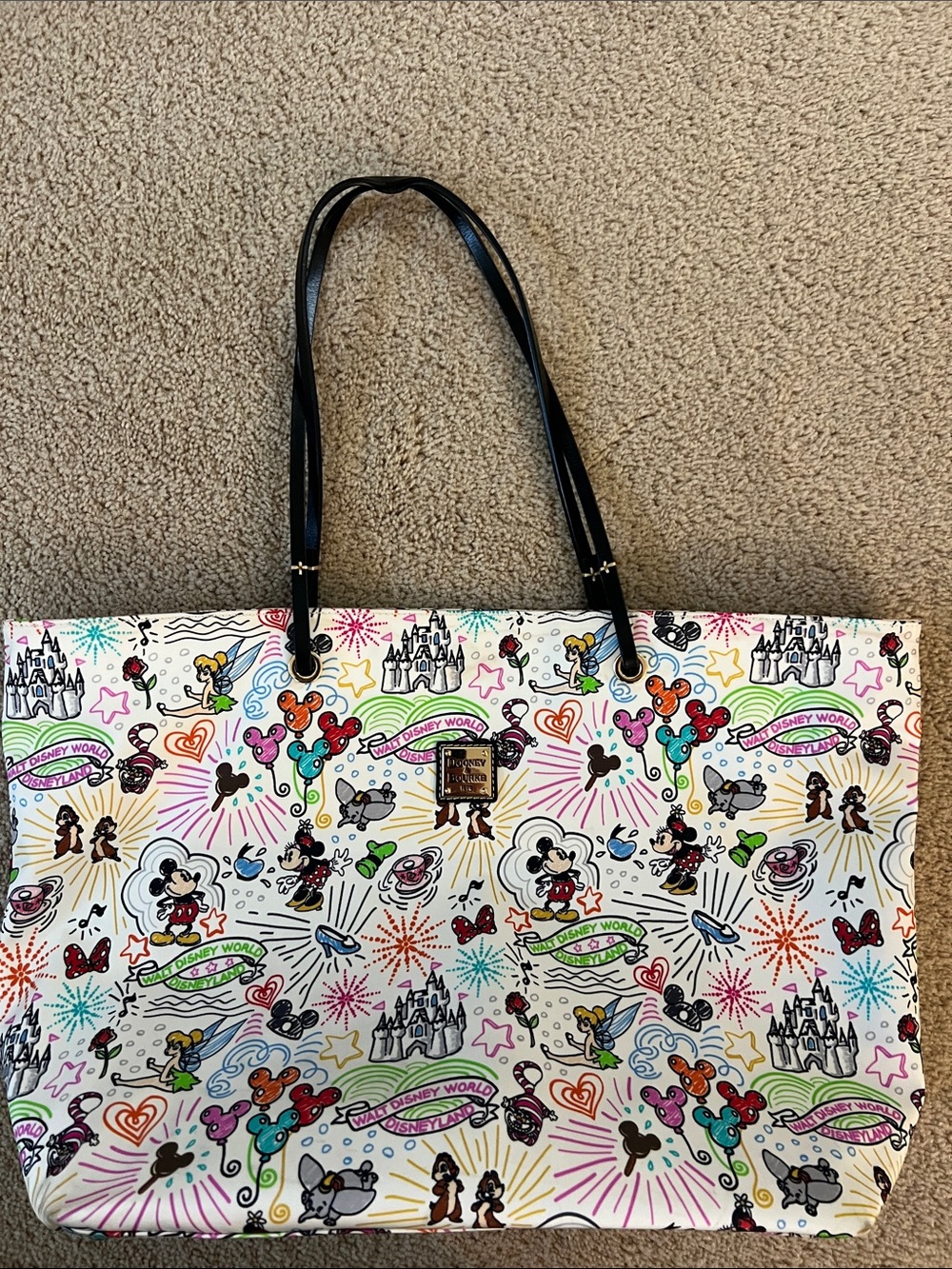 Disney Dooney & Bourke Print Tote Bag with Dark Brown Handles